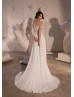 Beaded Ivory Lace Chiffon High Slit Wedding Dress